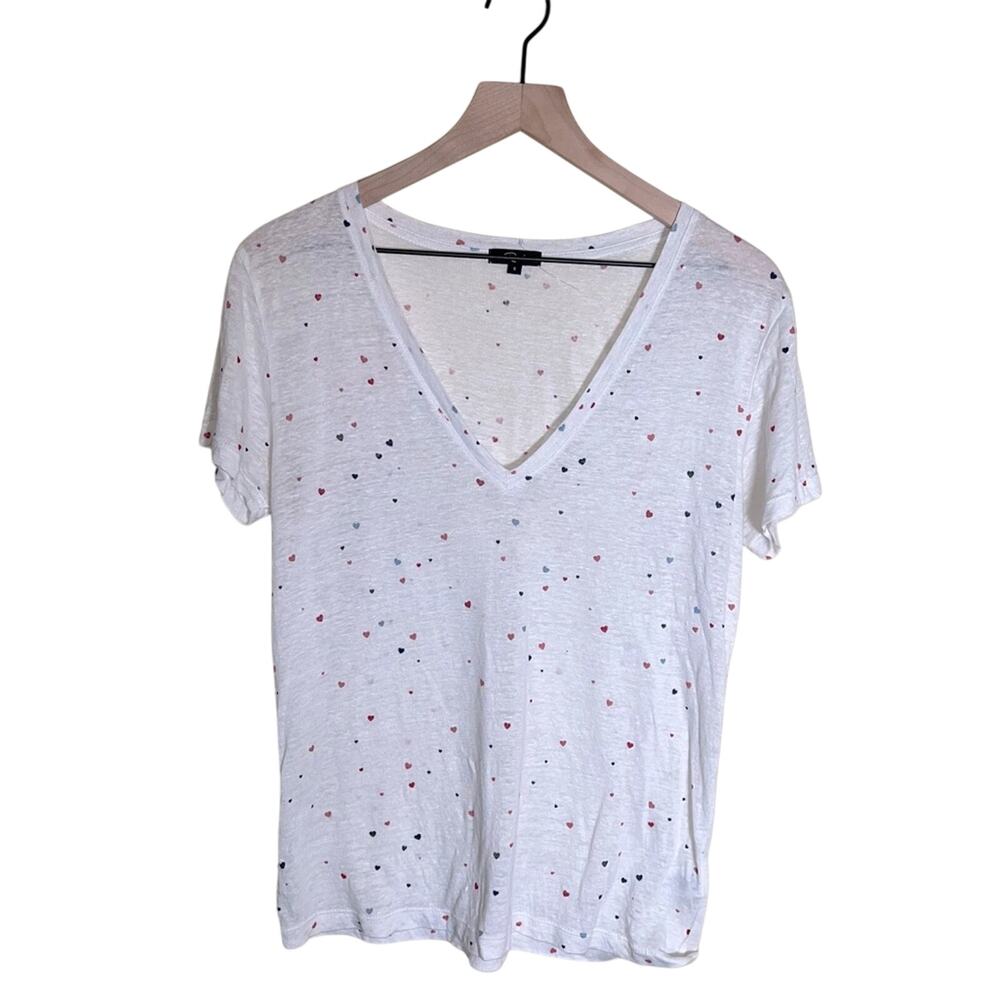 RAILS linen heart detail sheer v neck tshirt S